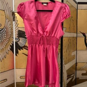 Pink Satin Blouse with Ruched Waist